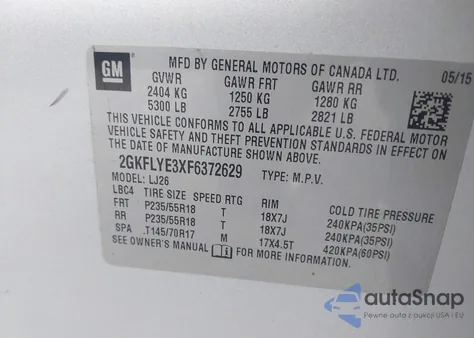 2015 GMC Terrain Slt-2 from USA, damaged, VIN 2GKFLYE3XF6372629